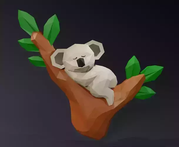 Low Poly Koala Sleeping on a Tree Branch Wall Decor 3D print model