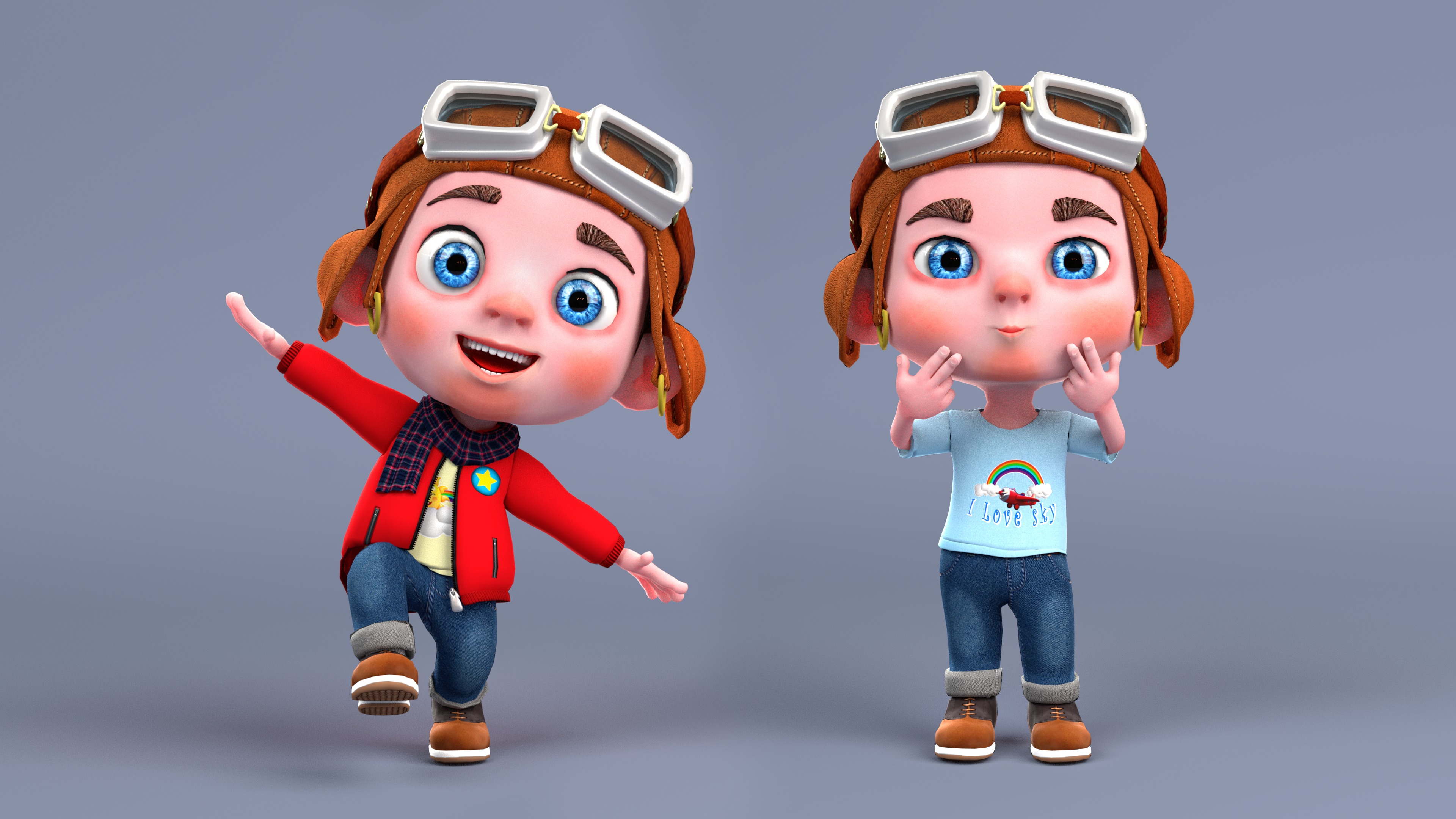 Rigged Low Poly Boy Cartoon character with 20 different outfits 3D model_1