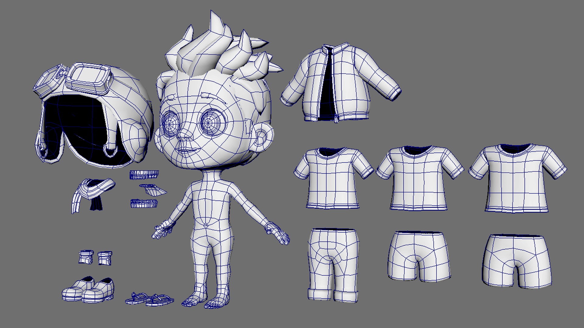 Rigged Low Poly Boy Cartoon character with 20 different outfits 3D model_11