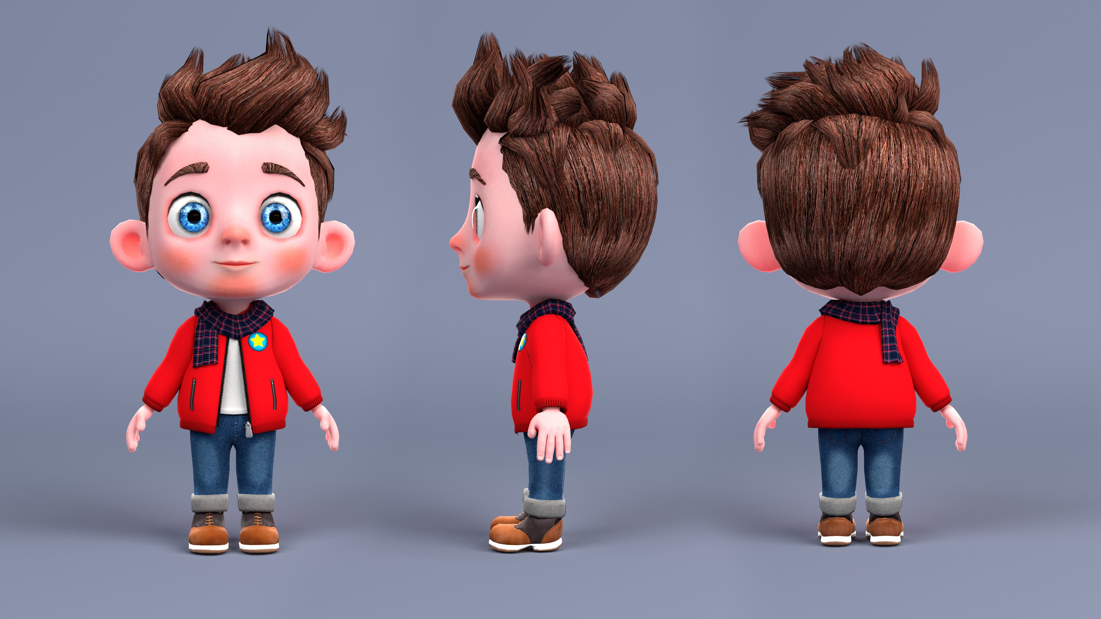 Rigged Low Poly Boy Cartoon character with 20 different outfits 3D model_3