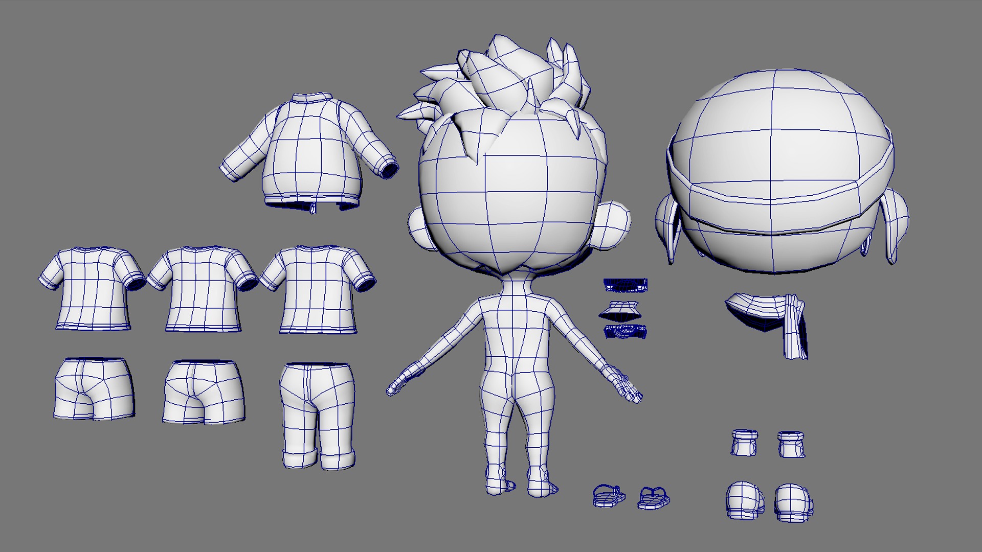 Rigged Low Poly Boy Cartoon character with 20 different outfits 3D model_12