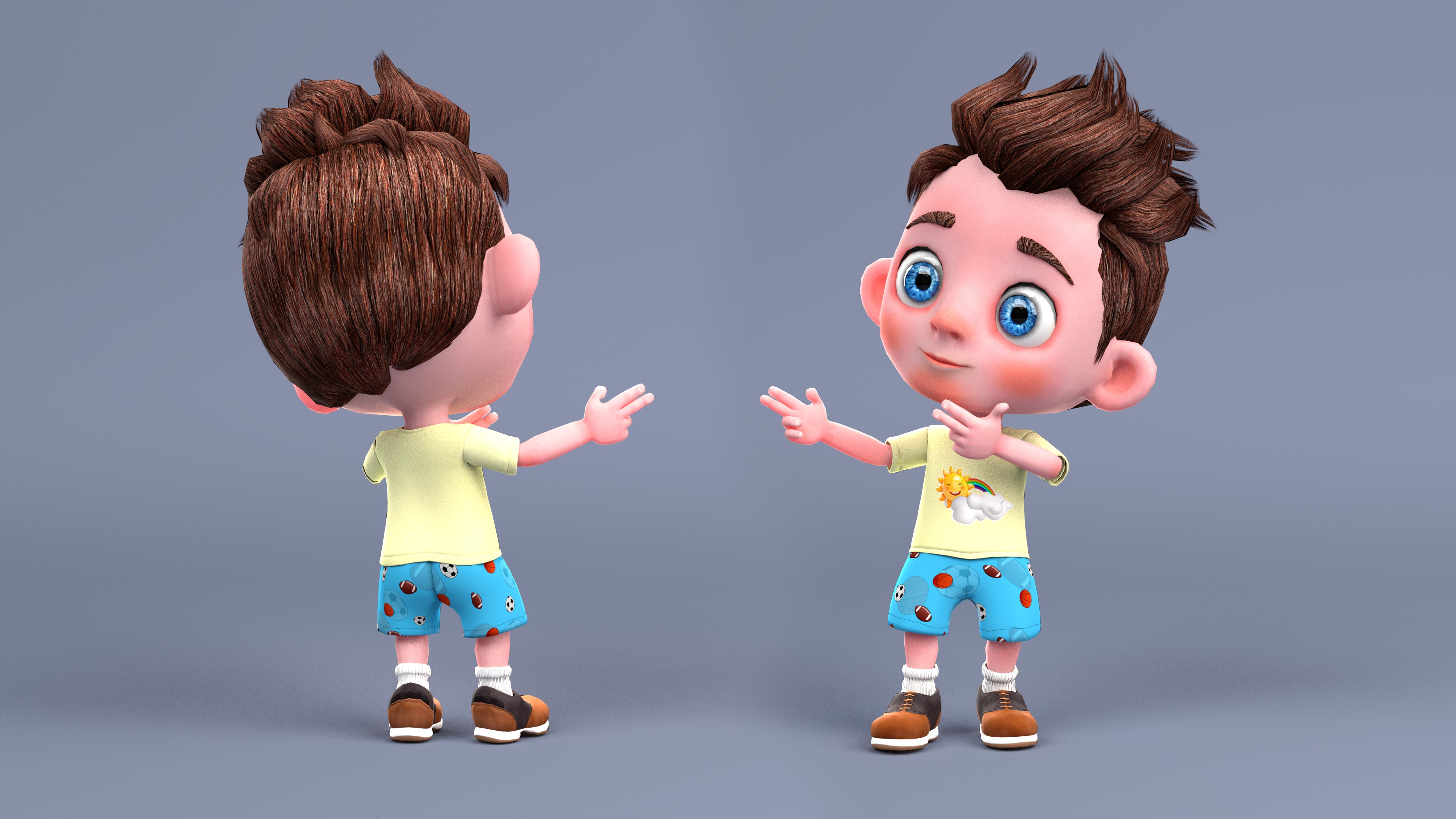 Rigged Low Poly Boy Cartoon character with 20 different outfits 3D model_2