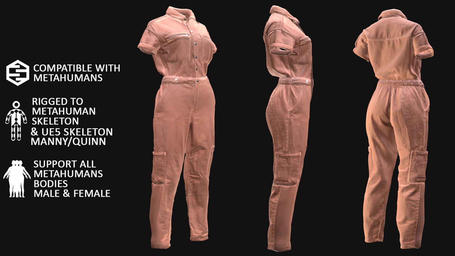 Overalls 211 - All MH Bodies - UE5 Skeletons - Rigged Low-poly 3D model_2