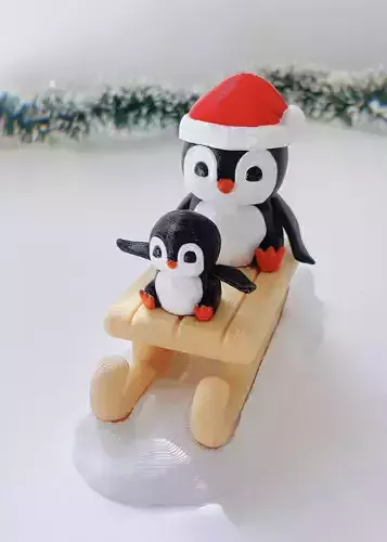 Flexi Penguin with sled - No supports 3D print model Flexi Penguin with sled - No supports 3D print model