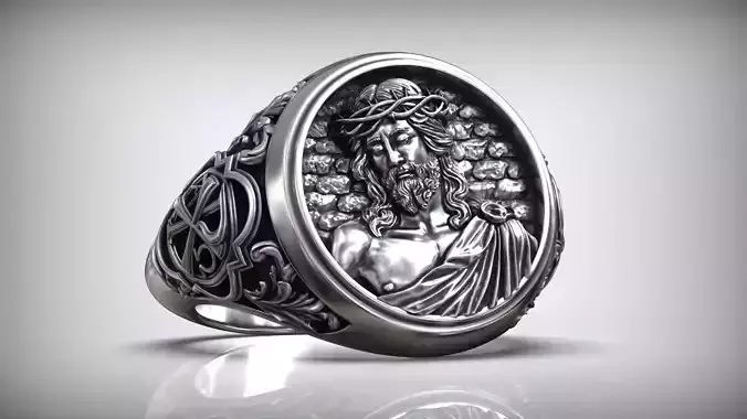 Jesus Christ Crown Thorn Christogram Symbol Signet 3D print model