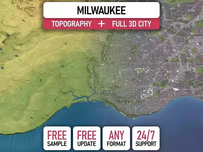 Milwaukee - 3D City Topography Terrain 3D Model Collection