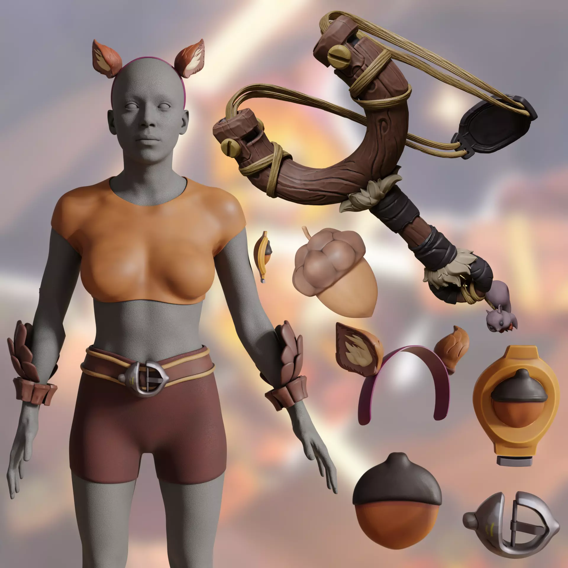 marvel rivals squirrel girl set of cosplay accessories slingshot 3D print model_0