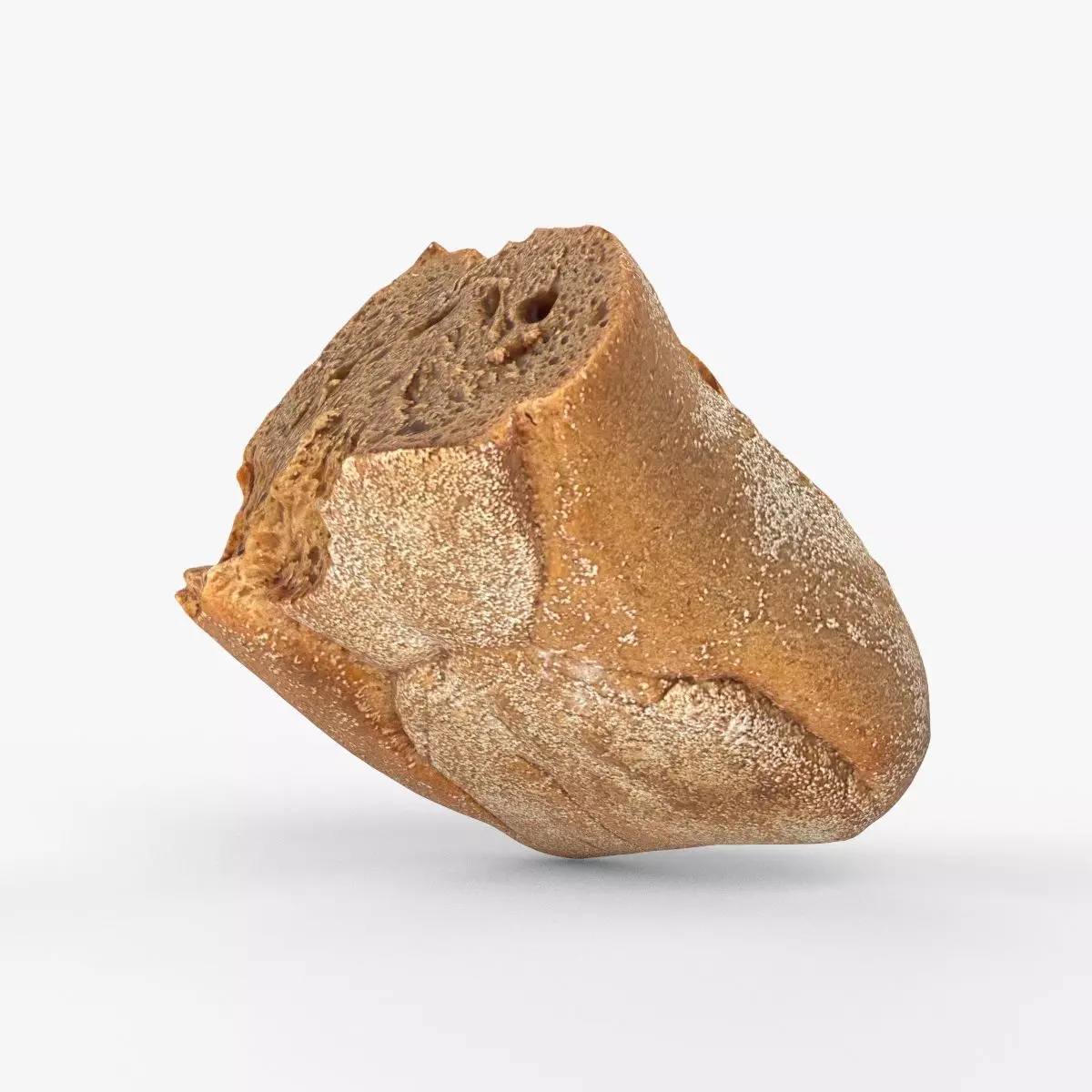 Photorealistic 3D scan of half a rye bread Low-poly 3D model_0