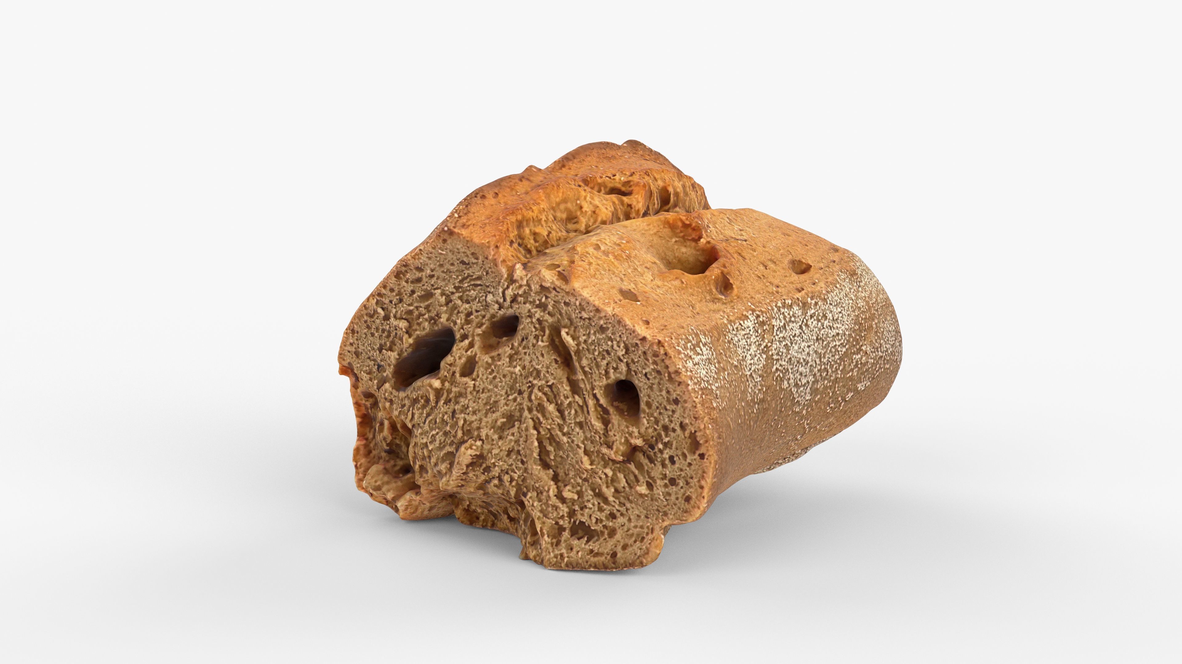 Photorealistic 3D scan of half a rye bread Low-poly 3D model_1