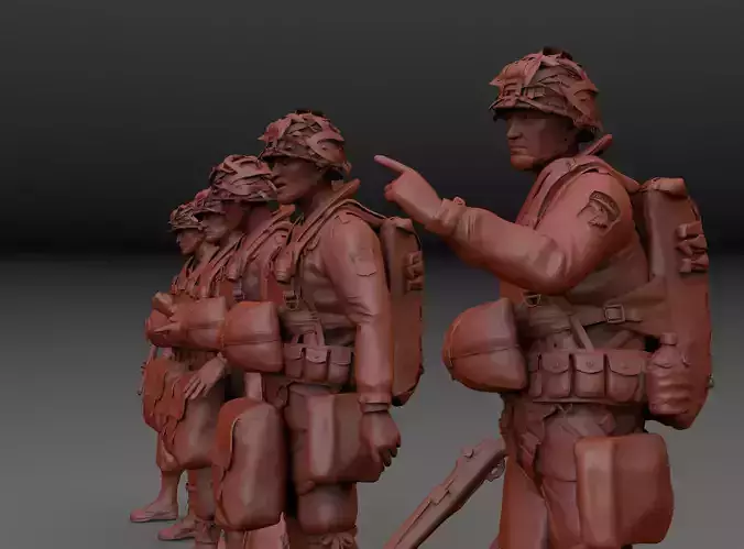 PACK OF 6 AMERICAN PARATROOPERS ACTION 3D print model
