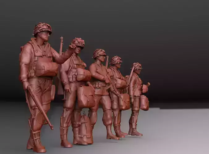 PACK 5 AMERICAN PARATROOPERS WITH EQUIPMENT 3D print model