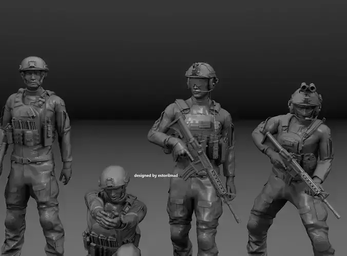 PACK 4 SOLDIERS SPECIAL FORCES ACTION V2 3D print model