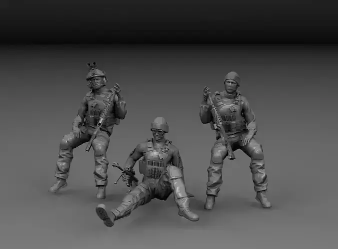 PACK 3 SOLDADOS FUERZAS ESPECIALES SENTADOS 3D print model