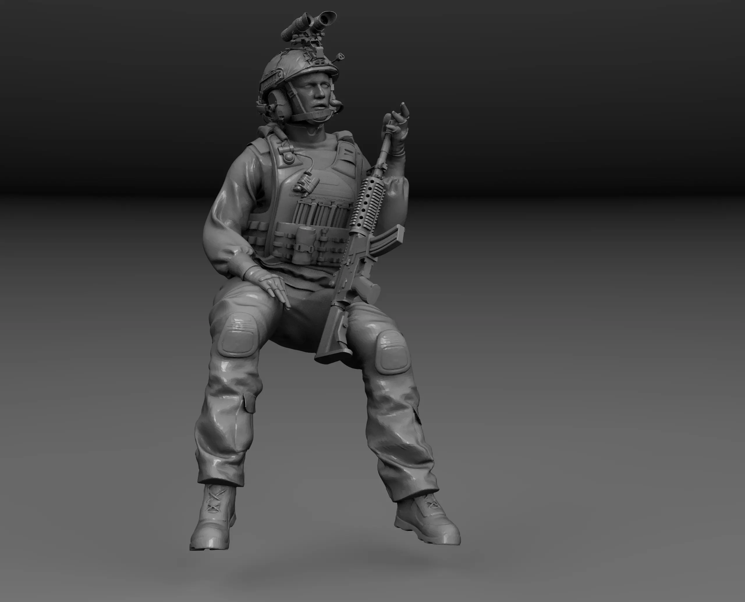 SOLDADO MODERNO SENTADO CON ARMA V2 3D print model_0