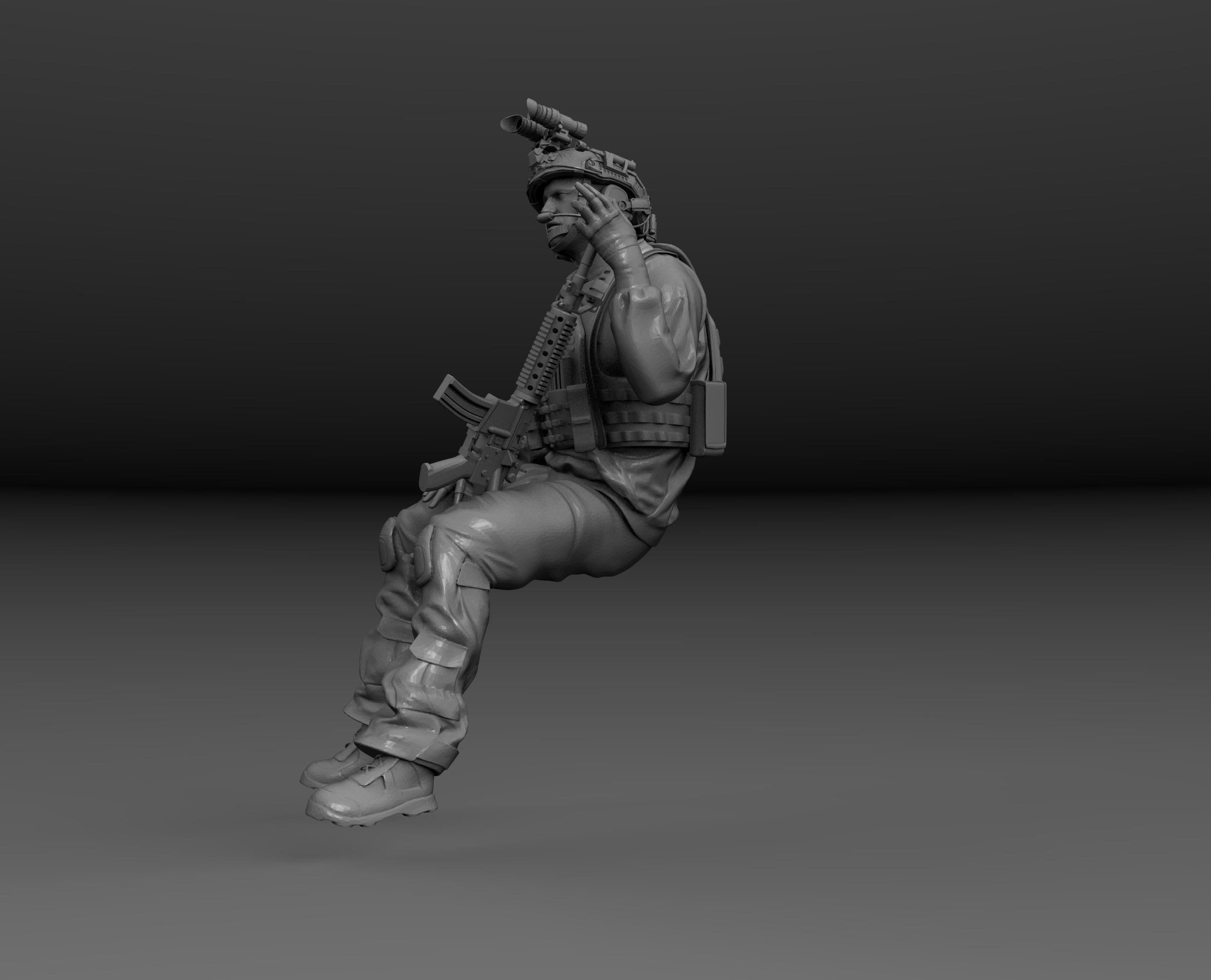 SOLDADO MODERNO SENTADO CON ARMA V2 3D print model_1