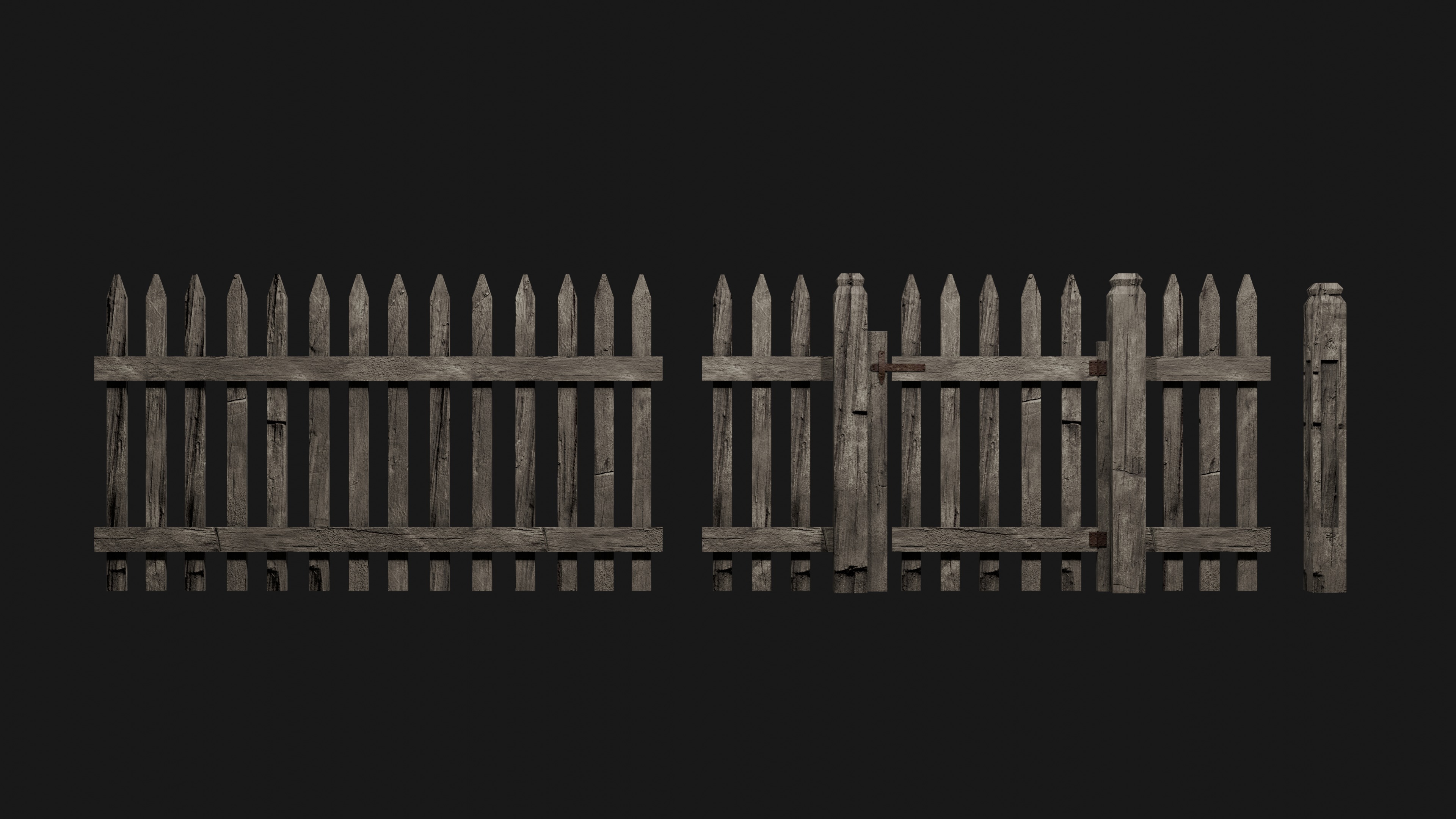 Old Wooden Fence Modular Free low-poly 3D model_1