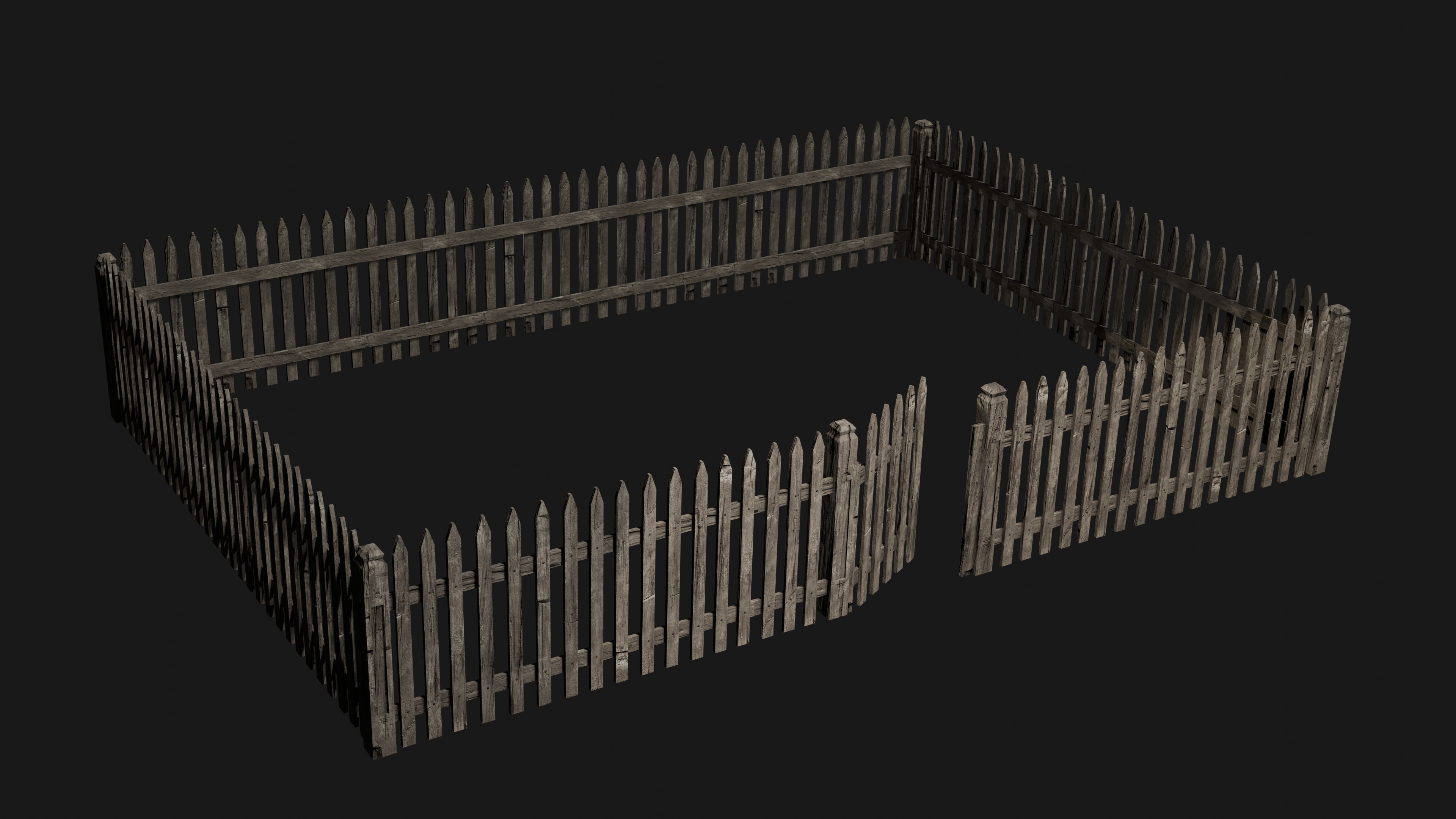 Old Wooden Fence Modular Free low-poly 3D model_3