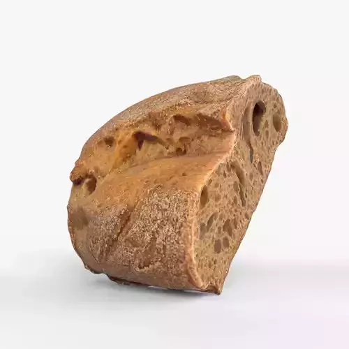 Photorealistic 3D scan of half a rye bread Low-poly 3D model