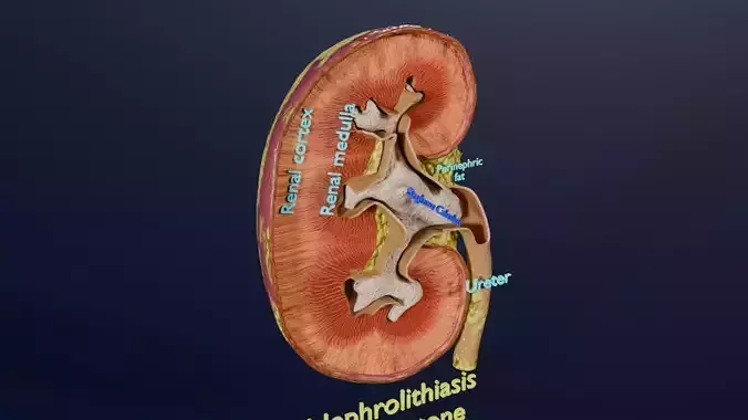 Kidney stone nephrolithiasis Staghorn calculus Low-poly 3D model