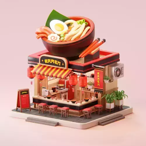 Isometric Ramen Store Low-poly 3D model