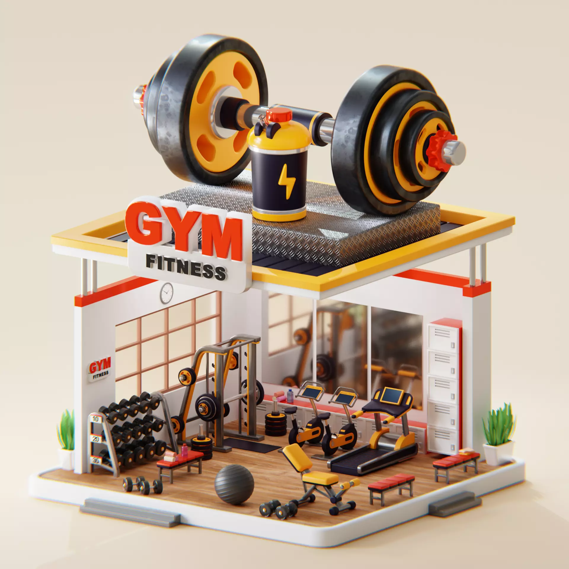 Isometric Gym Fitness Low-poly 3D model