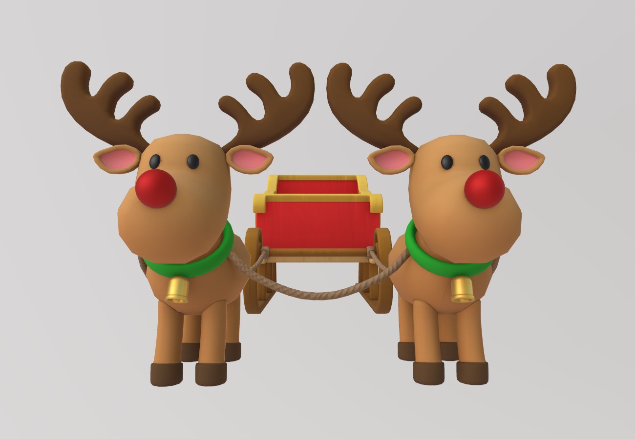 Stylized Christmas Sleigh and Reindeer Set 3D model_4