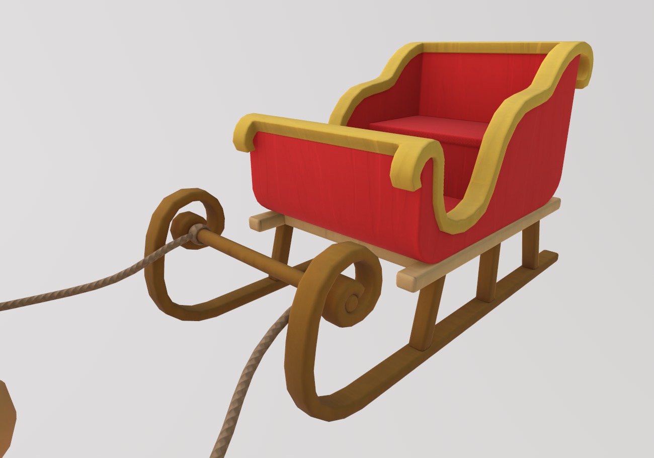 Stylized Christmas Sleigh and Reindeer Set 3D model_8