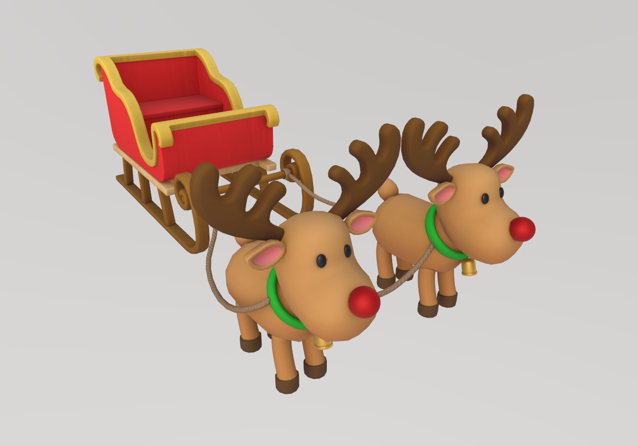 Stylized Christmas Sleigh and Reindeer Set 3D model_6