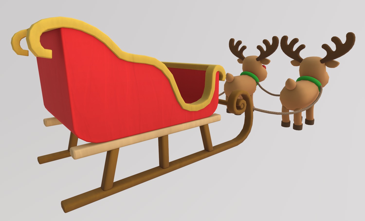 Stylized Christmas Sleigh and Reindeer Set 3D model_7