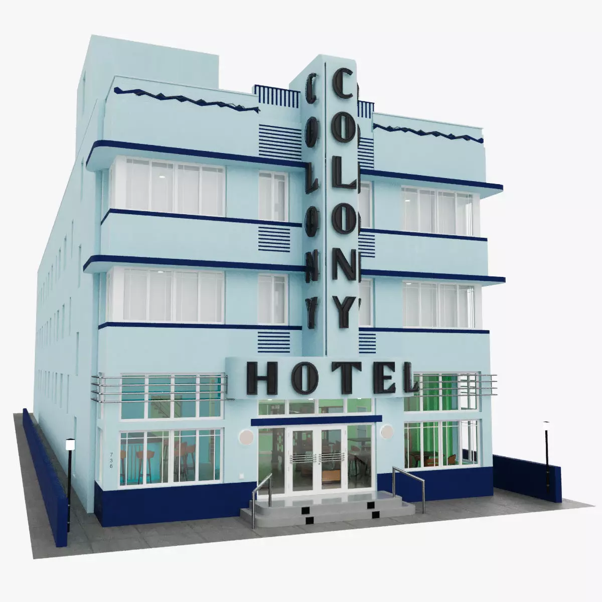 The Colony Hotel Miami Ocean Drive Art Deco 3D model_0