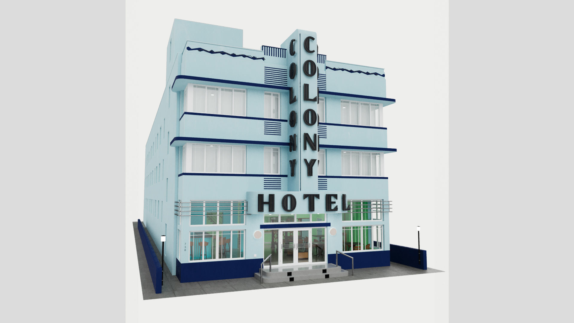 The Colony Hotel Miami Ocean Drive Art Deco 3D model_1
