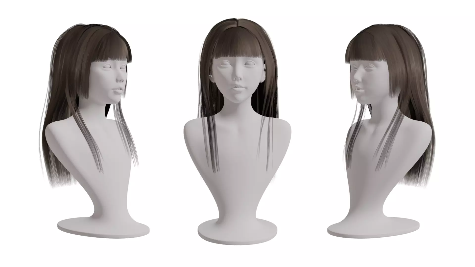 Realistic Woman Long Hair Style Low-poly 3D model_0
