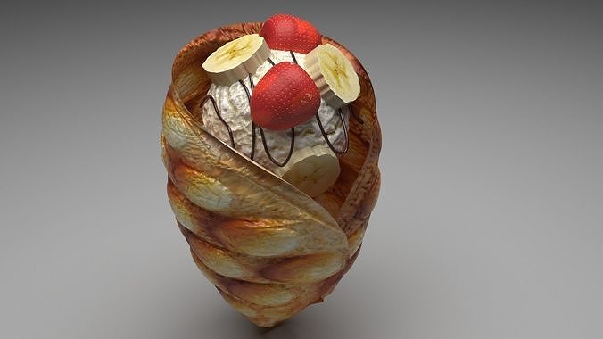 Bubble Waffle Wrap With Nutella Bananas and Strawberries 3D model
