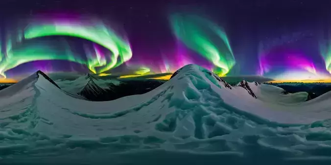 8K HDR Snowy Mountain Aurora Background 3D model