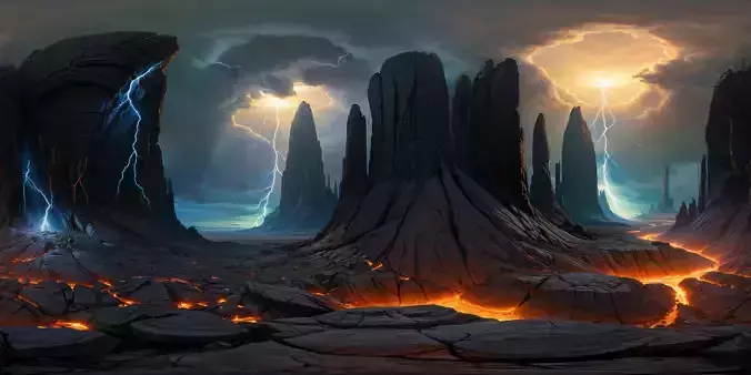 8K HDR Hovering Rocks Amidst Energy Fissures Background