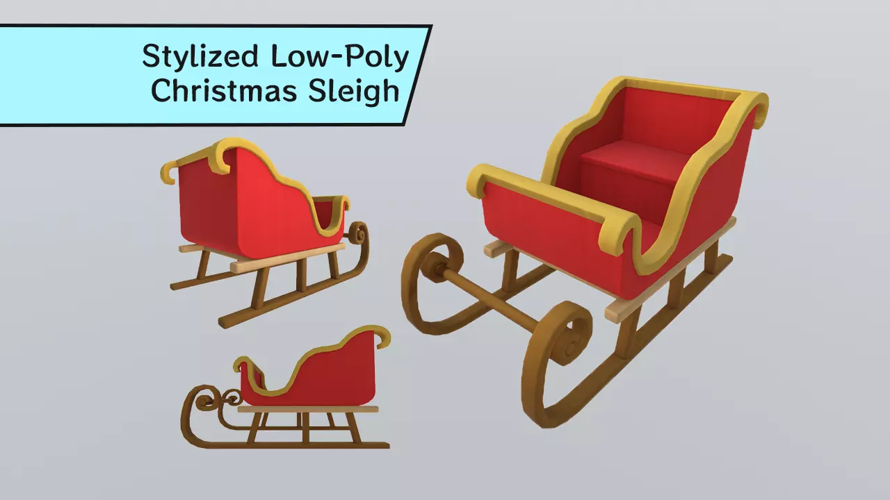 Stylized Low-Poly Christmas Sleigh Low-poly 3D model