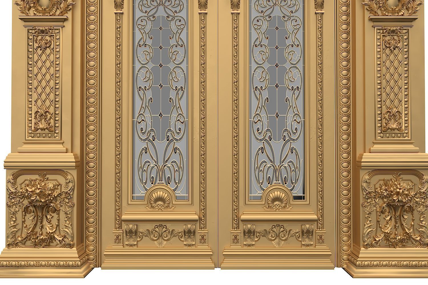 Royal style gold plated classic door 3D model_2