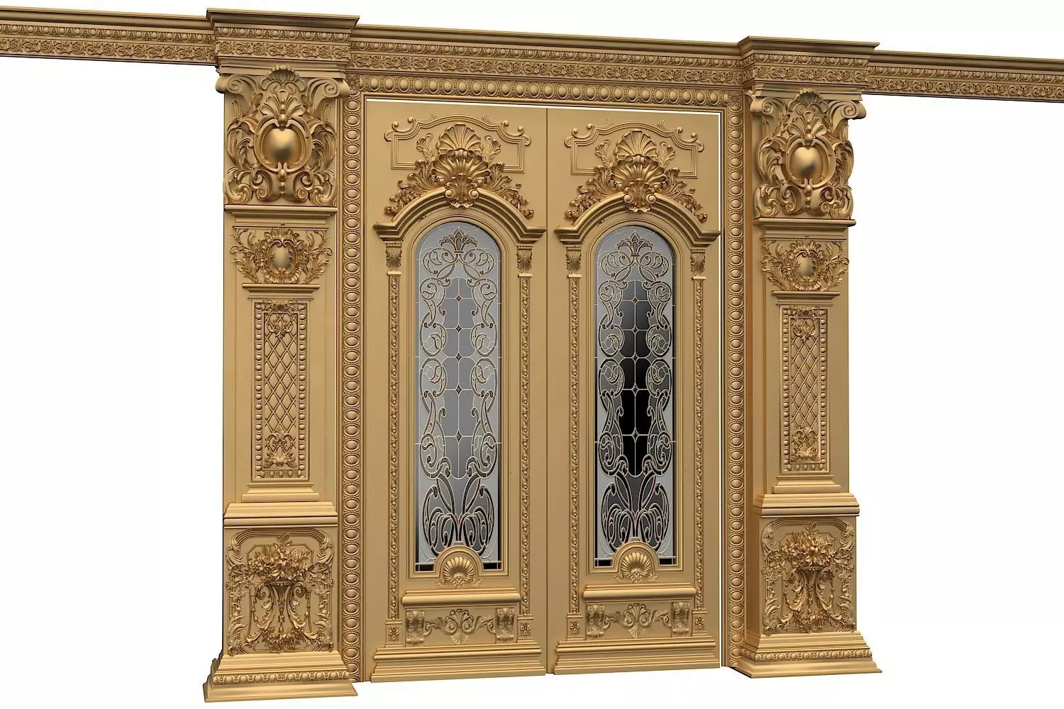 Royal style gold plated classic door 3D model_0
