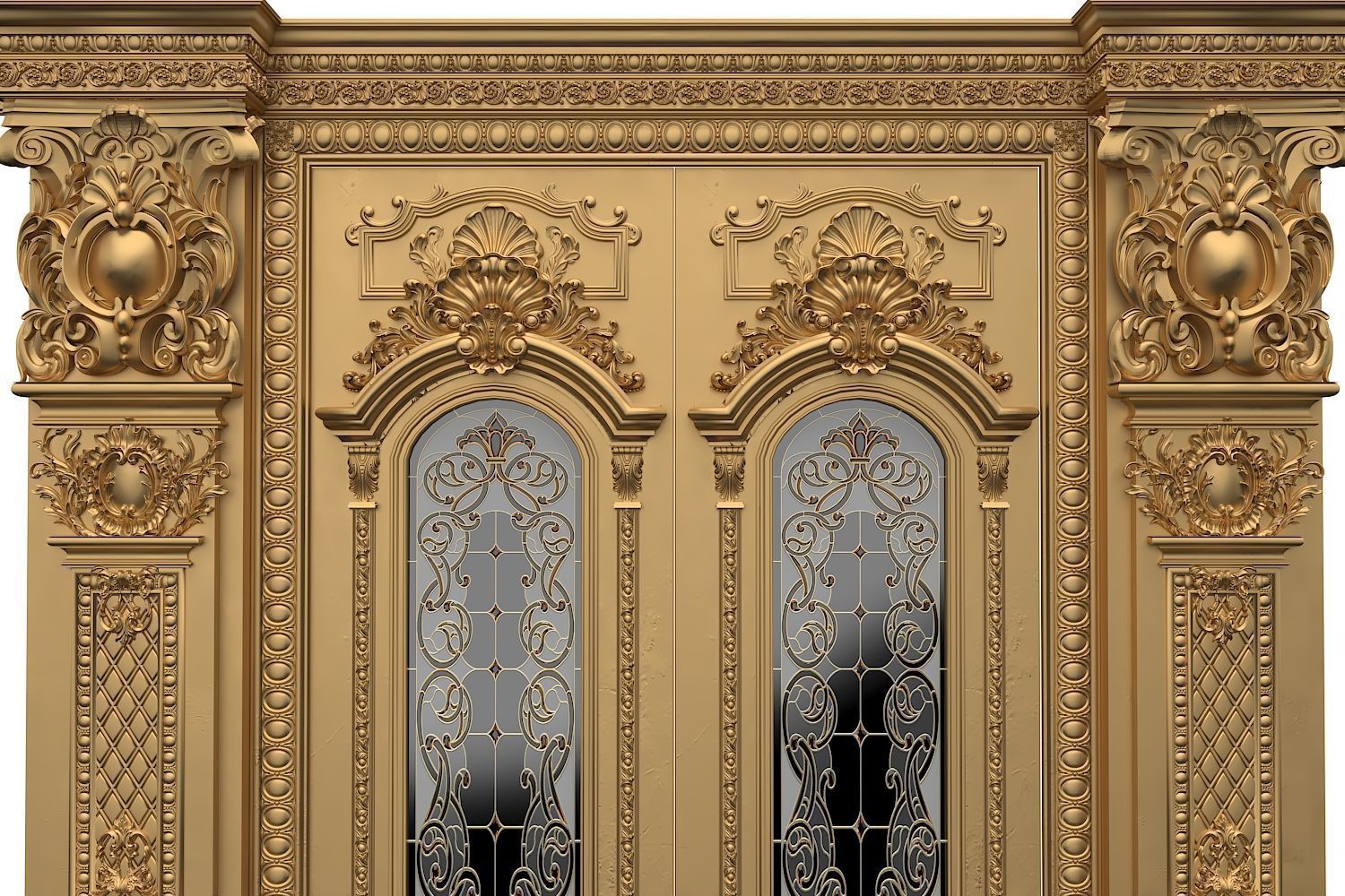 Royal style gold plated classic door 3D model_1