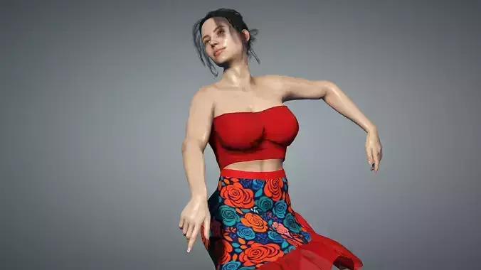 Realistic sexy girl Eva with dancing animation 3D model