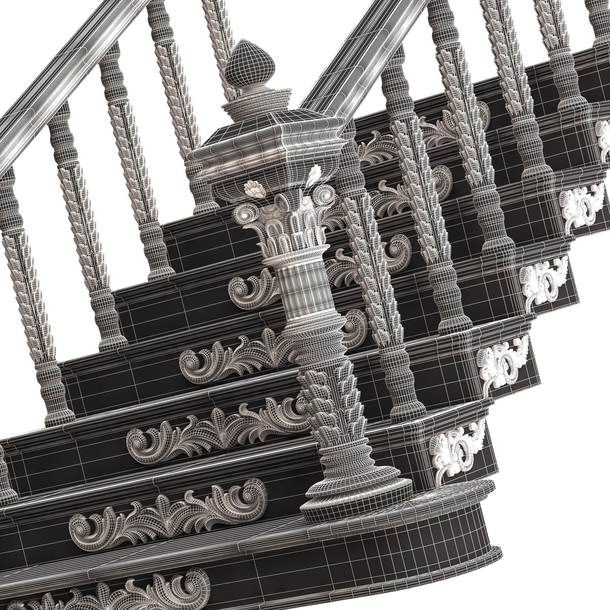 Carved Stair 03 Black Low-poly 3D model_14