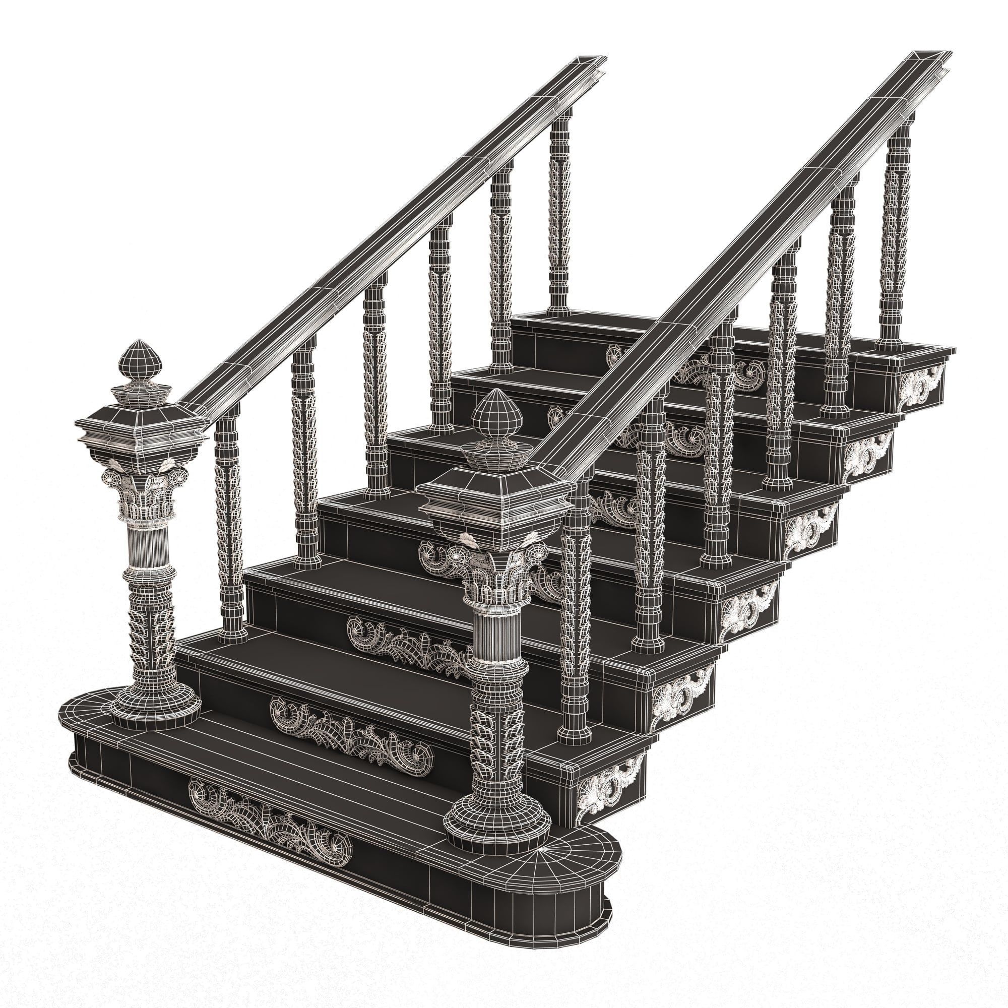 Carved Stair 03 Black Low-poly 3D model_16