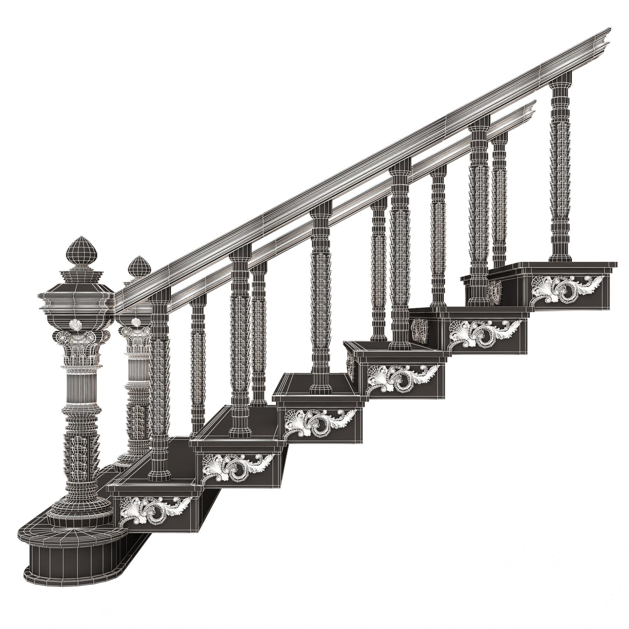 Carved Stair 03 Black Low-poly 3D model_15