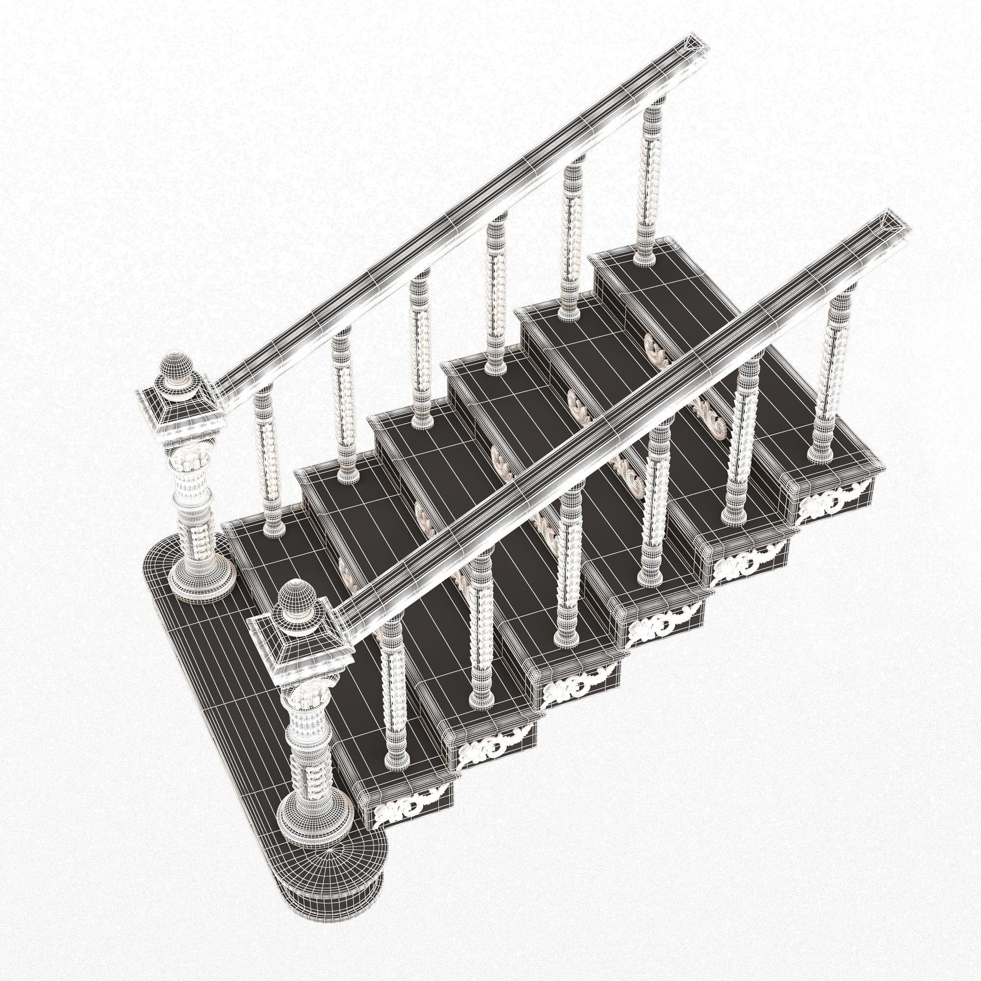 Carved Stair 03 Black Low-poly 3D model_13