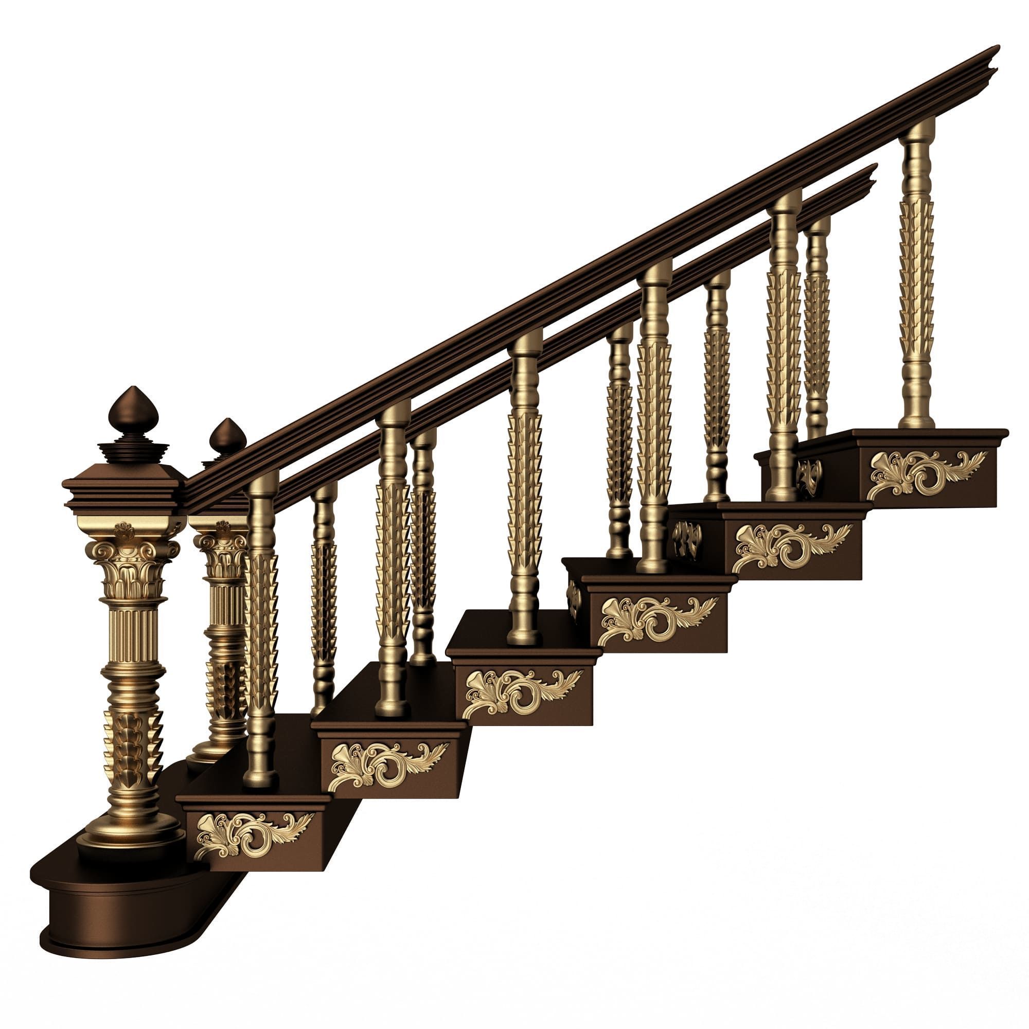 Carved Stair 03 Black Low-poly 3D model_5