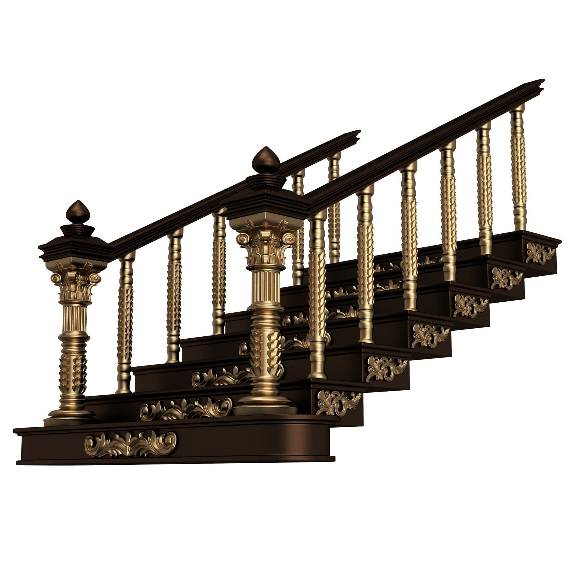 Carved Stair 03 Black Low-poly 3D model_1