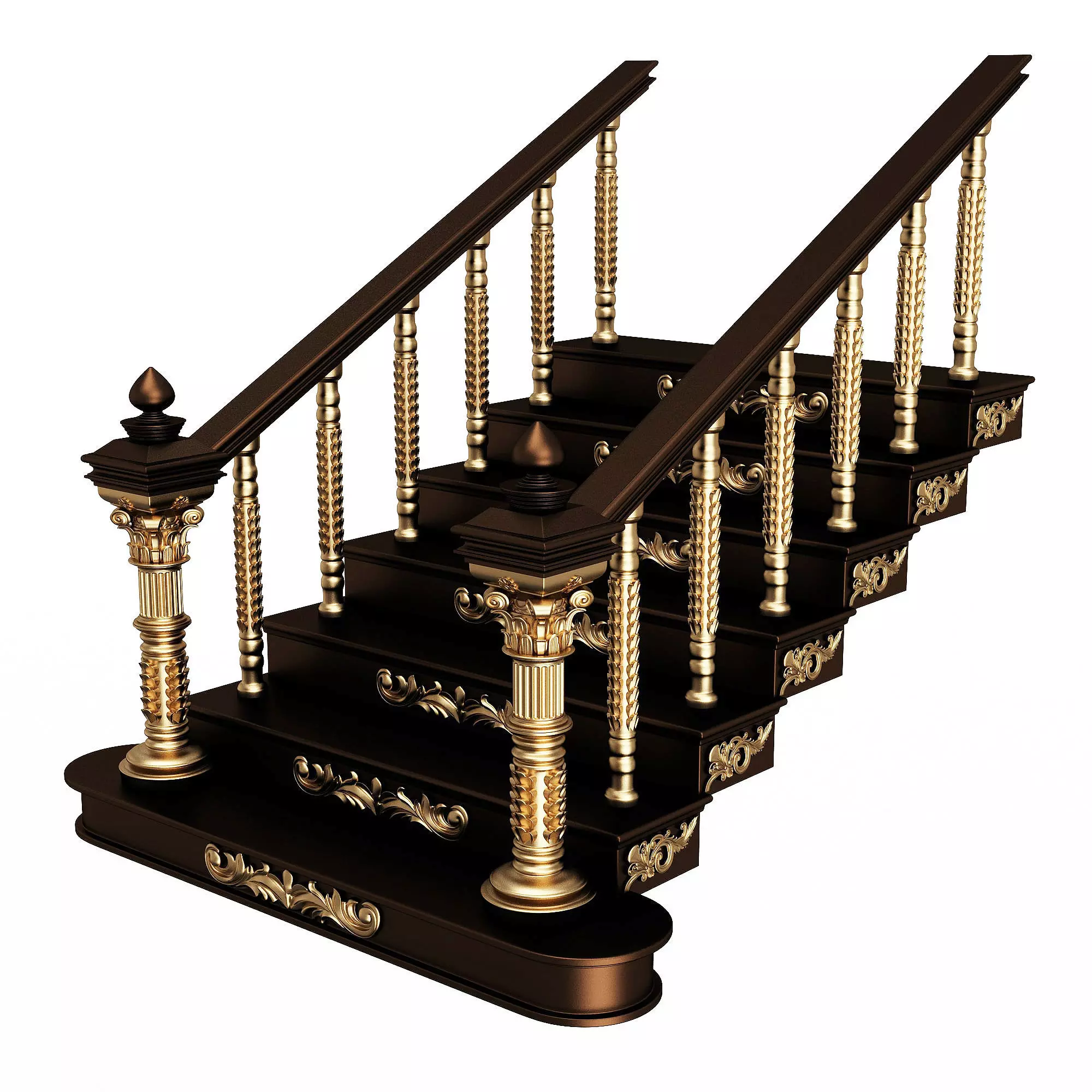 Carved Stair 03 Black Low-poly 3D model_0