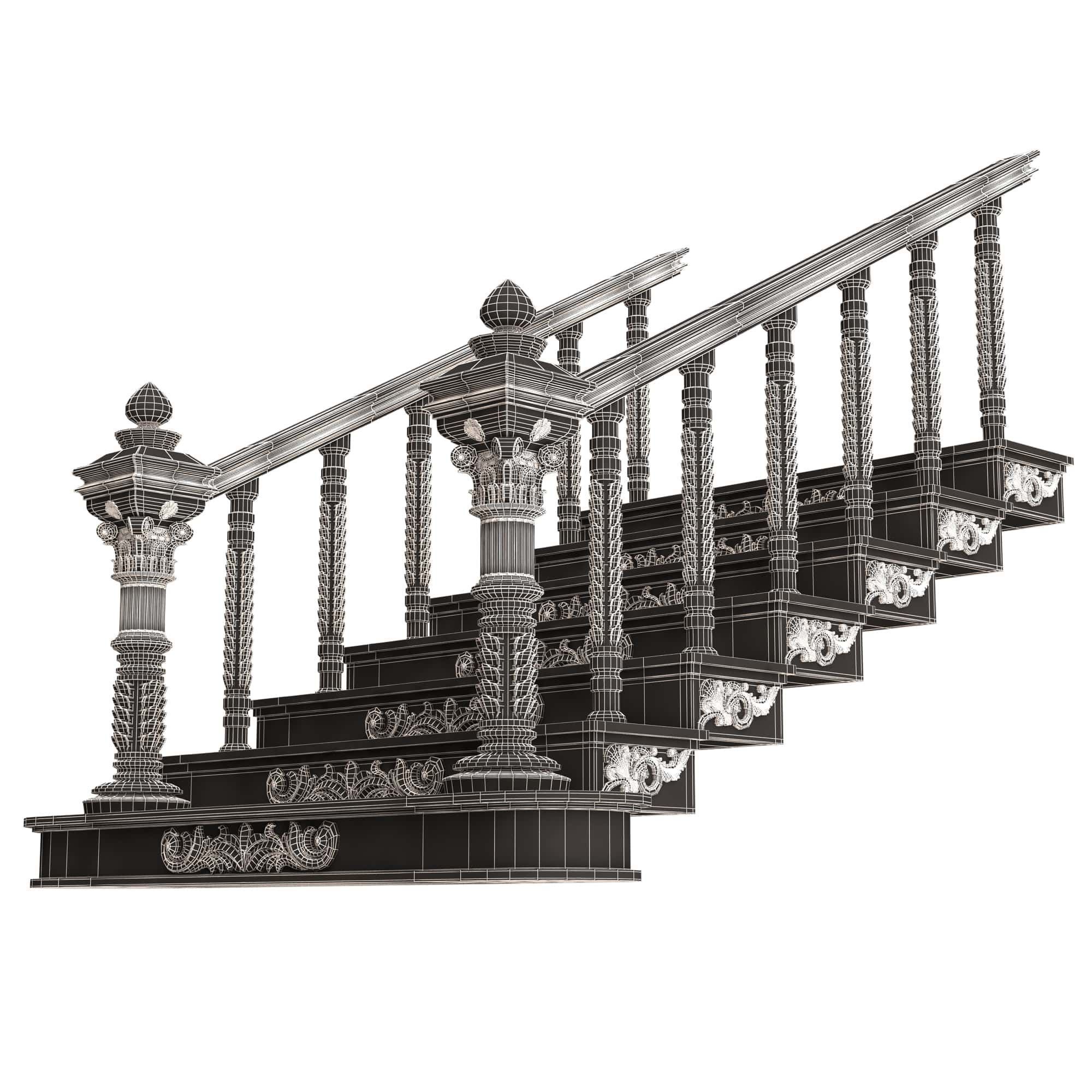 Carved Stair 03 Black Low-poly 3D model_17