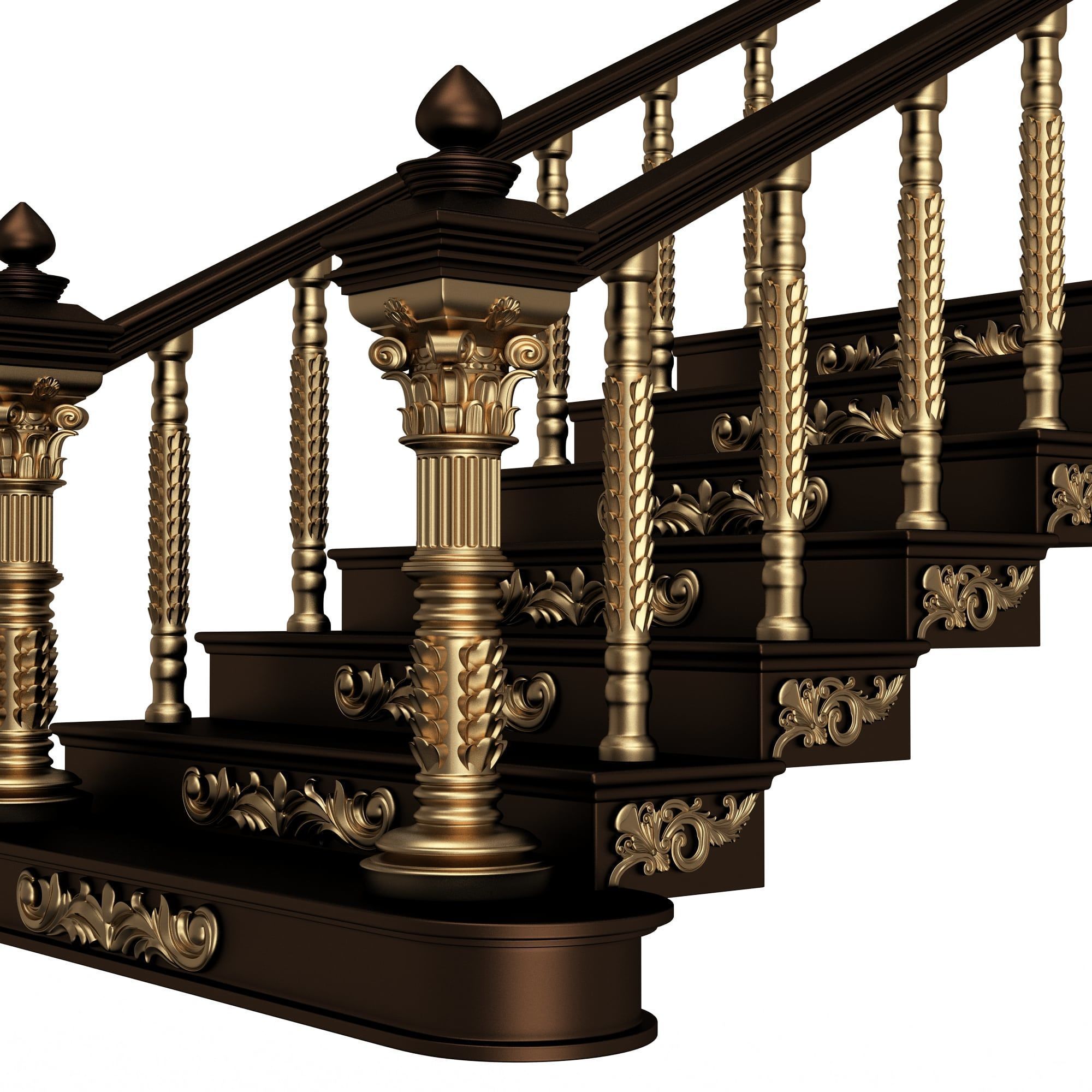 Carved Stair 03 Black Low-poly 3D model_2
