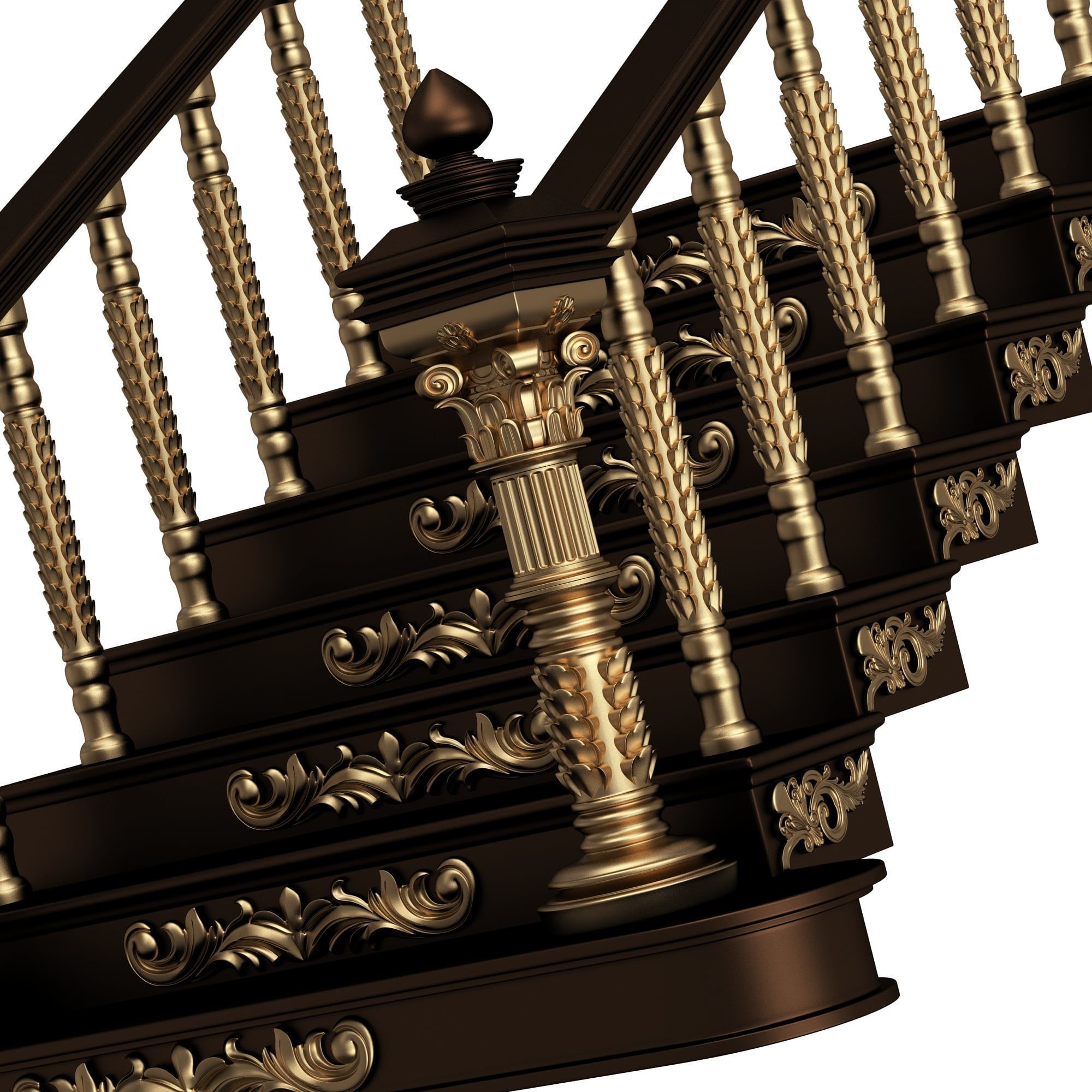 Carved Stair 03 Black Low-poly 3D model_4
